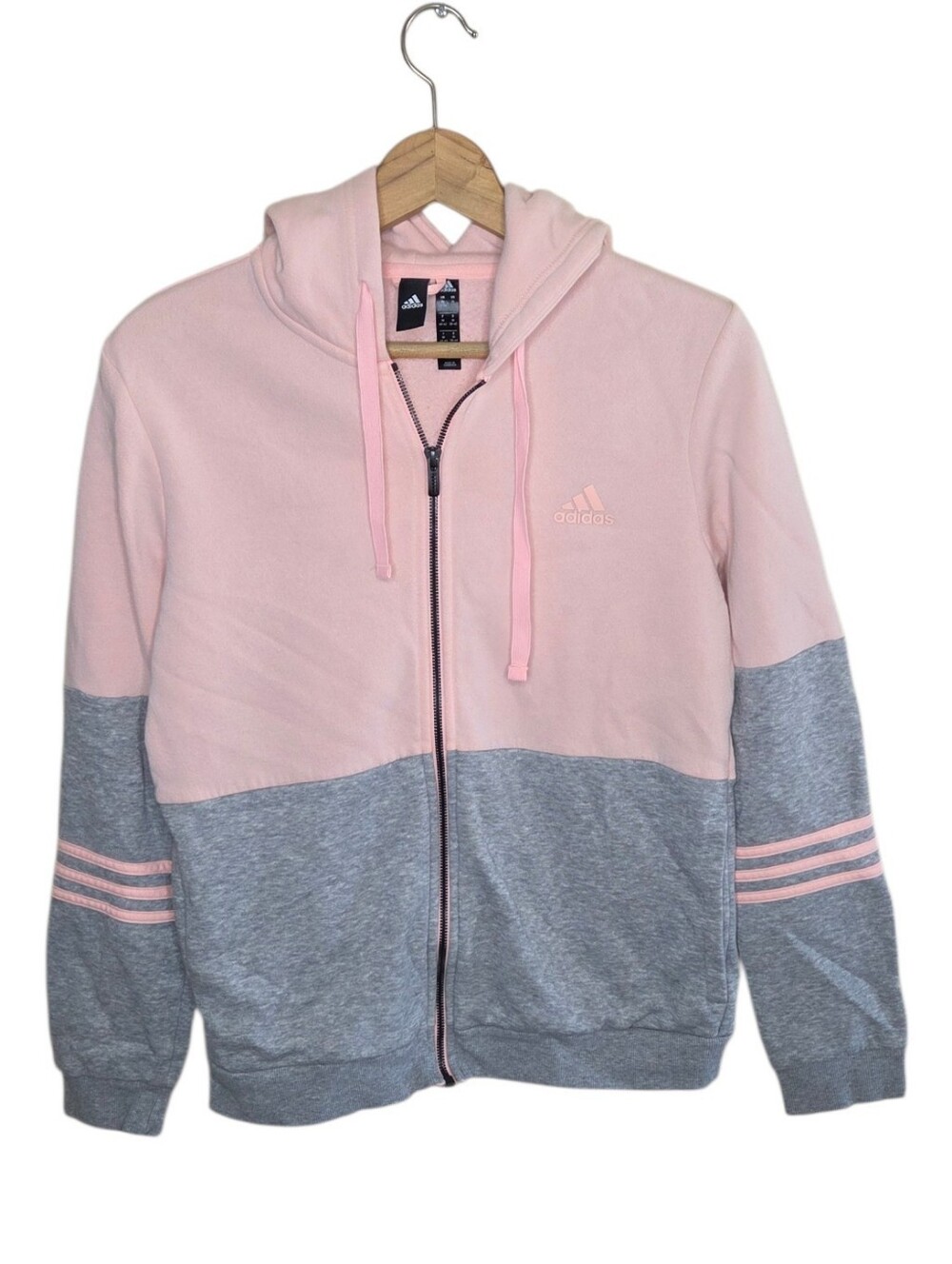 Adidas Gray Pale Pink Colorblock Zip Front Sweatshirt Jacket Size Medium Sporty